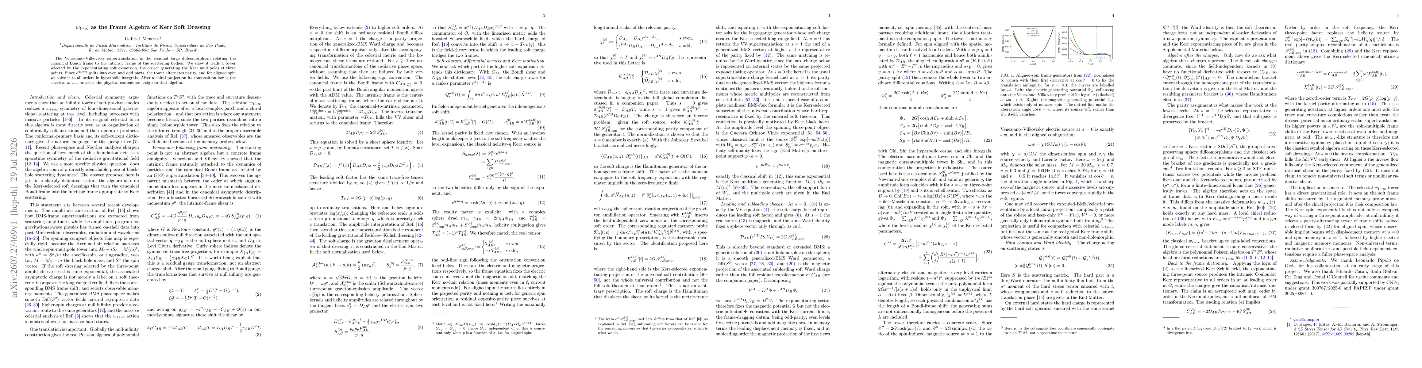 Thumbnail for $w_{1+\infty}$ as the Frame Algebra of Kerr Soft Dressing