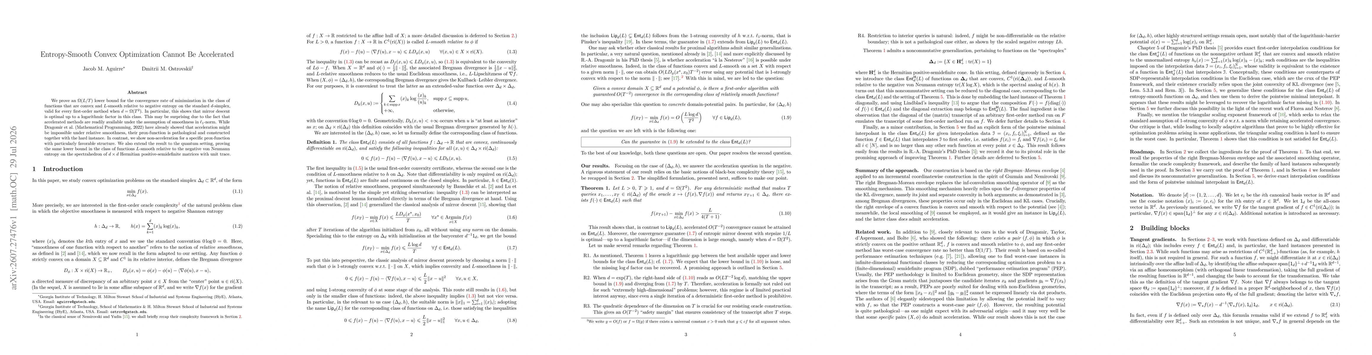Thumbnail for Entropy-Smooth Convex Optimization Cannot Be Accelerated