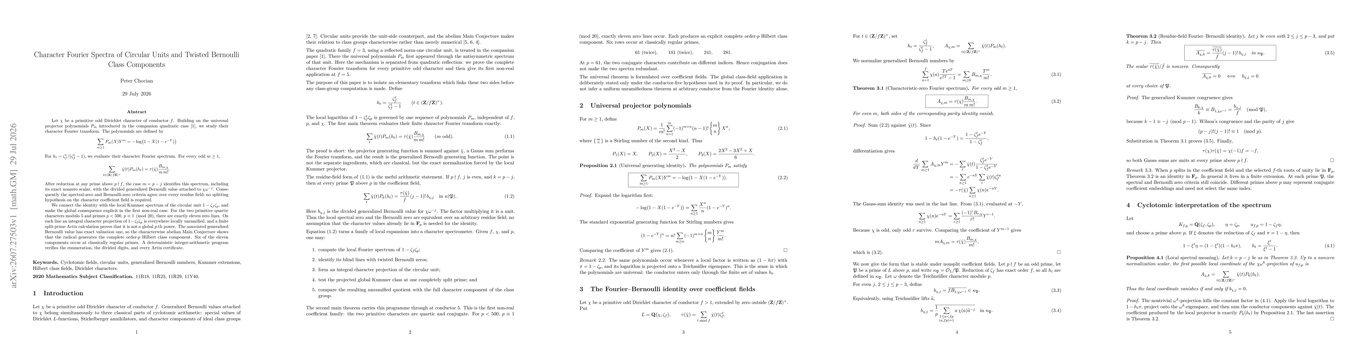Thumbnail for Character Fourier Spectra of Circular Units and Twisted Bernoulli Class Components