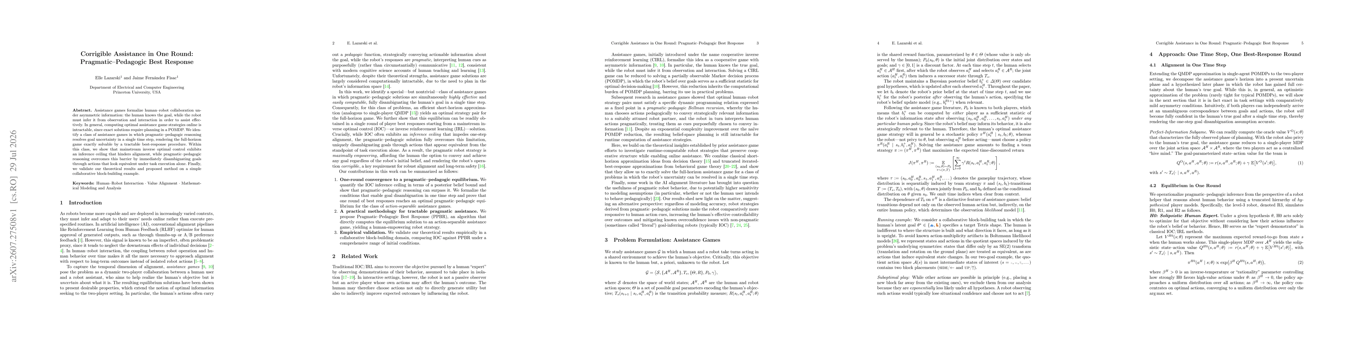 Thumbnail for Corrigible Assistance in One Round: Pragmatic-Pedagogic Best Response