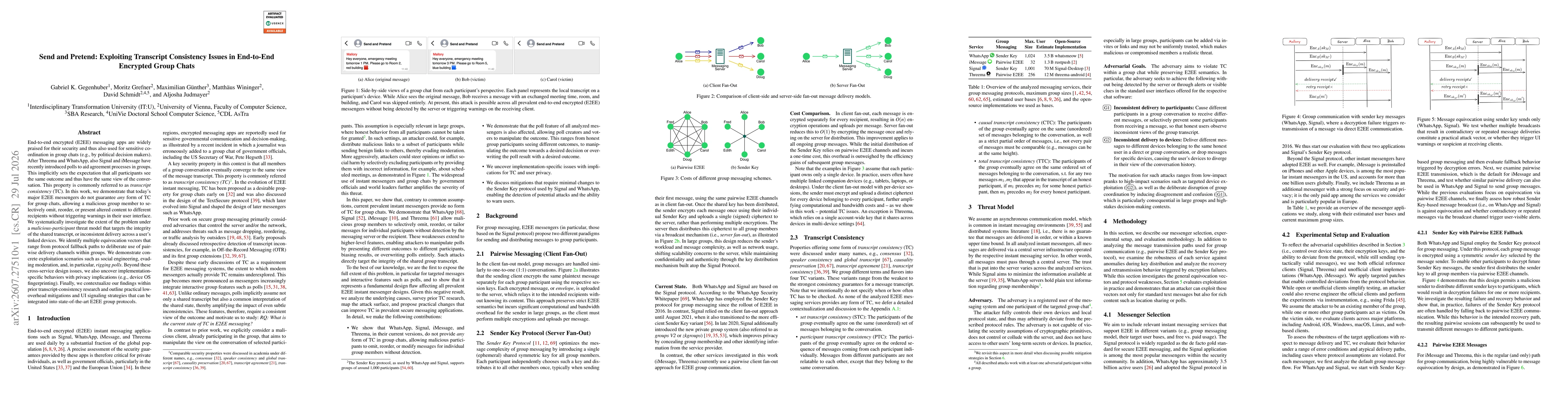 Thumbnail for Send and Pretend: Exploiting Transcript Consistency Issues in End-to-End Encrypted Group Chats