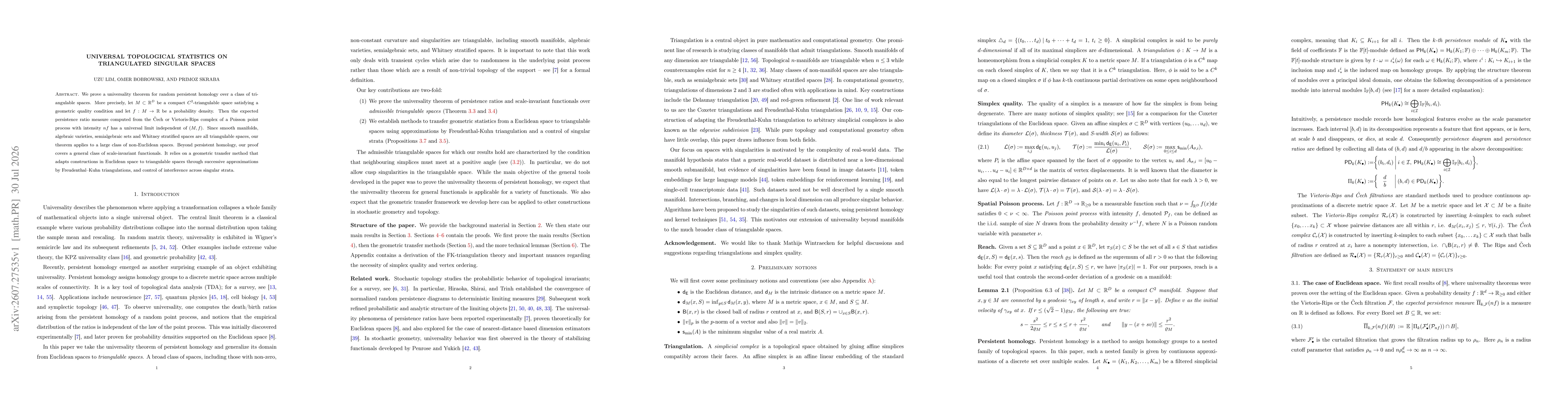 Thumbnail for Universal topological statistics on triangulated singular spaces