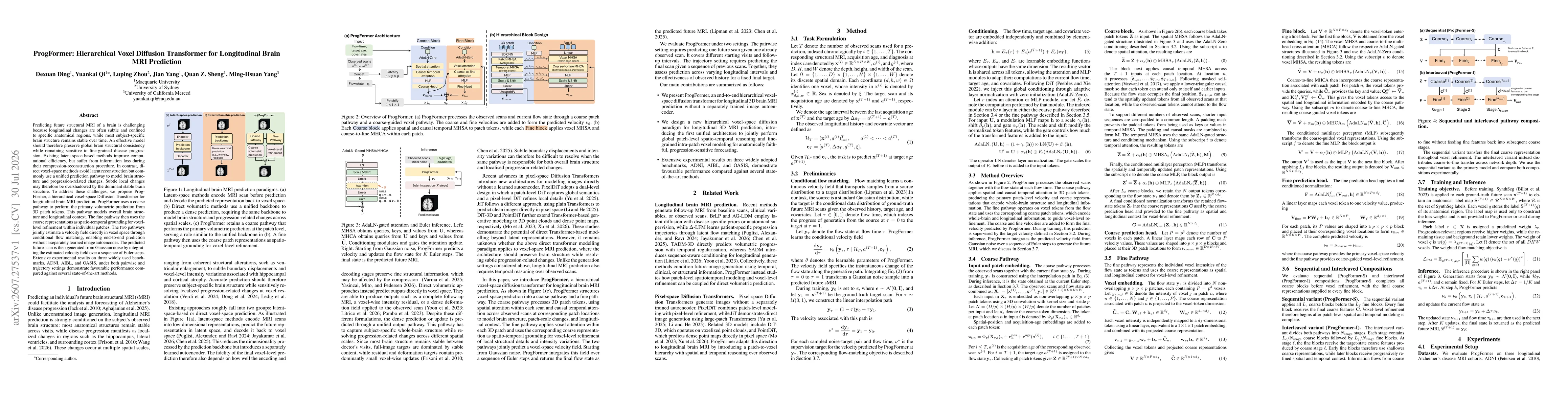 Thumbnail for ProgFormer: Hierarchical Voxel Diffusion Transformer for Longitudinal Brain MRI Prediction