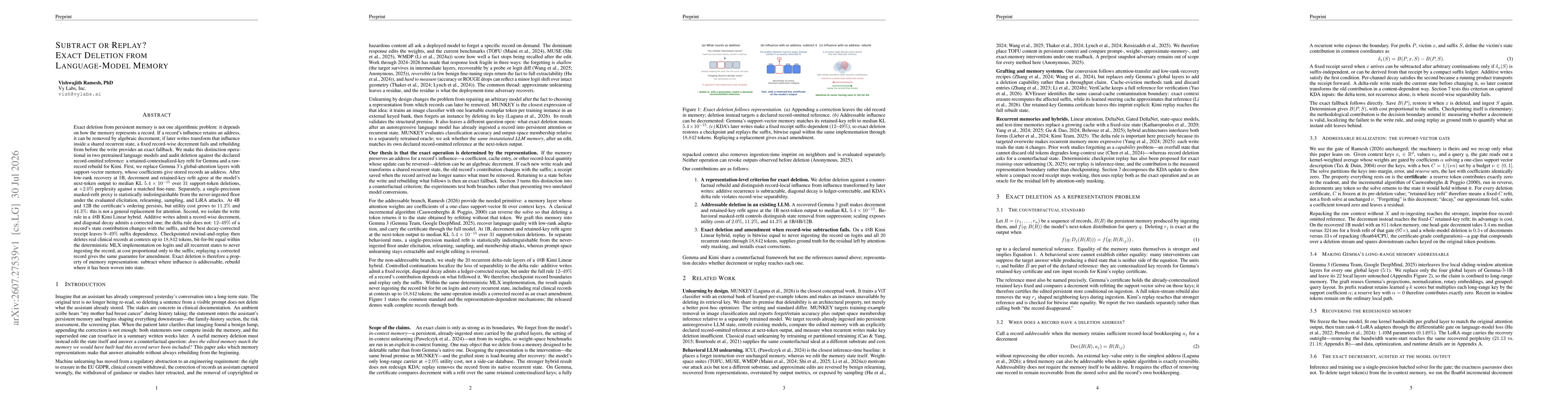 Thumbnail for Subtract or Replay? Exact Deletion from Language-Model Memory