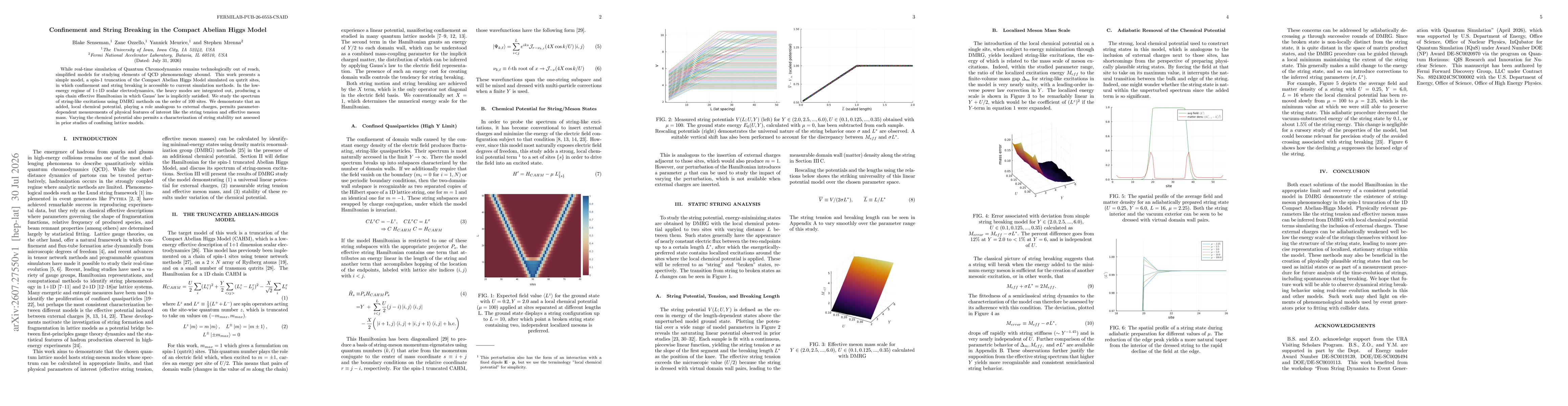 Thumbnail for Confinement and String Breaking in the Compact Abelian Higgs Model