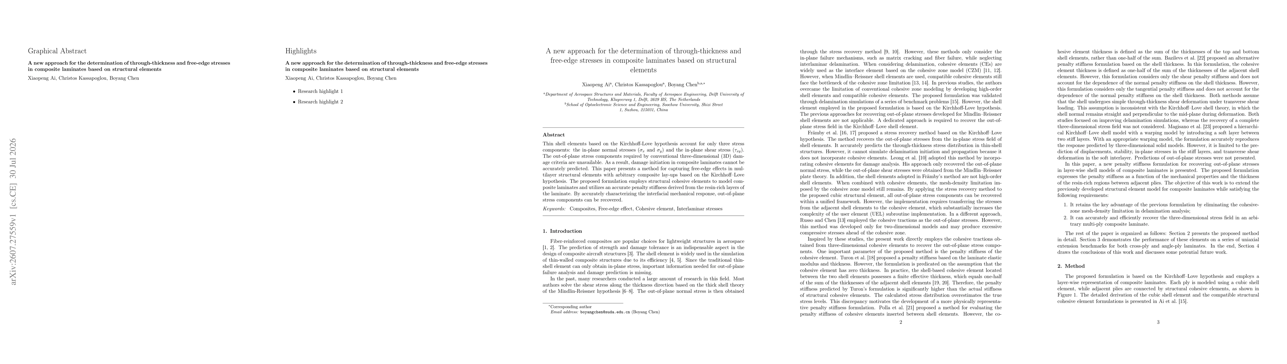 Thumbnail for A new approach for the determination of through-thickness and free-edge stresses in composite laminates based on structural elements