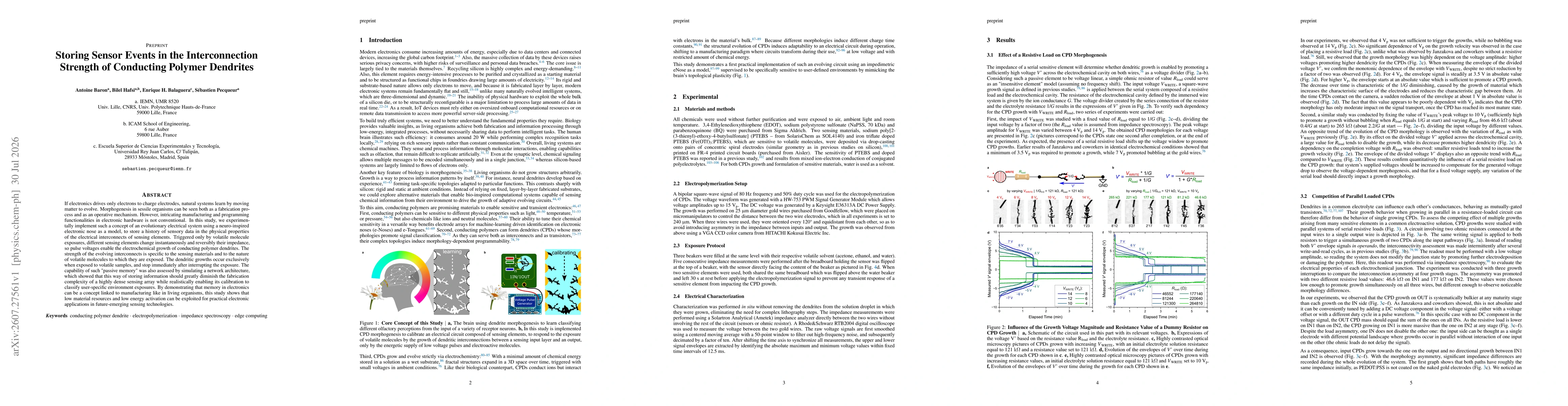 Thumbnail for Storing Sensor Events in the Interconnection Strength of Conducting Polymer Dendrites