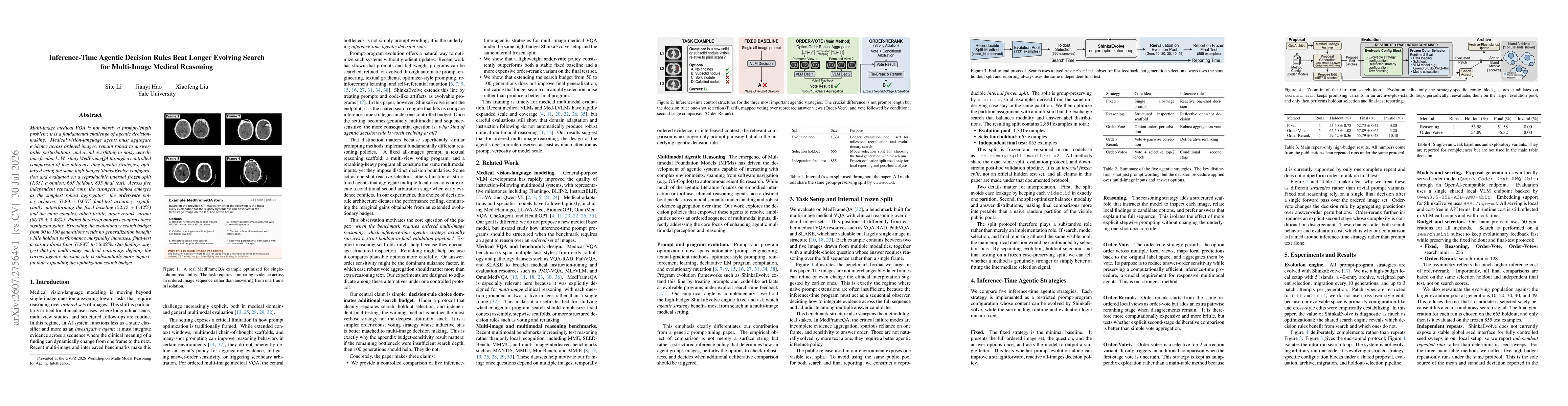Thumbnail for Inference-Time Agentic Decision Rules Beat Longer Evolving Search for Multi-Image Medical Reasoning