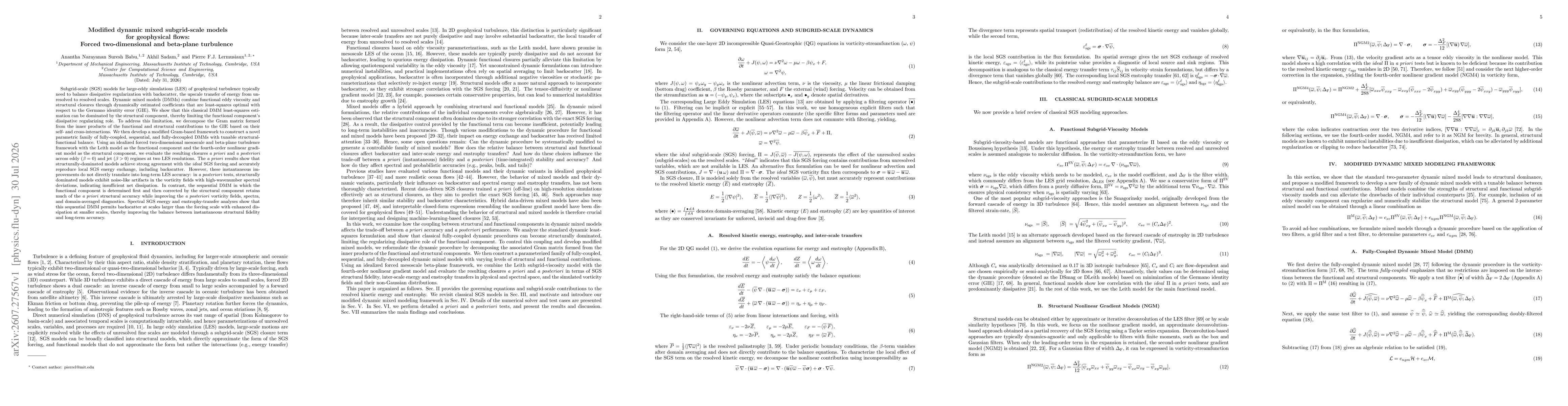 Thumbnail for Modified Dynamic Mixed Subgrid-scale Models for Geophysical Flows: Forced Two-Dimensional and $β$-plane Turbulence