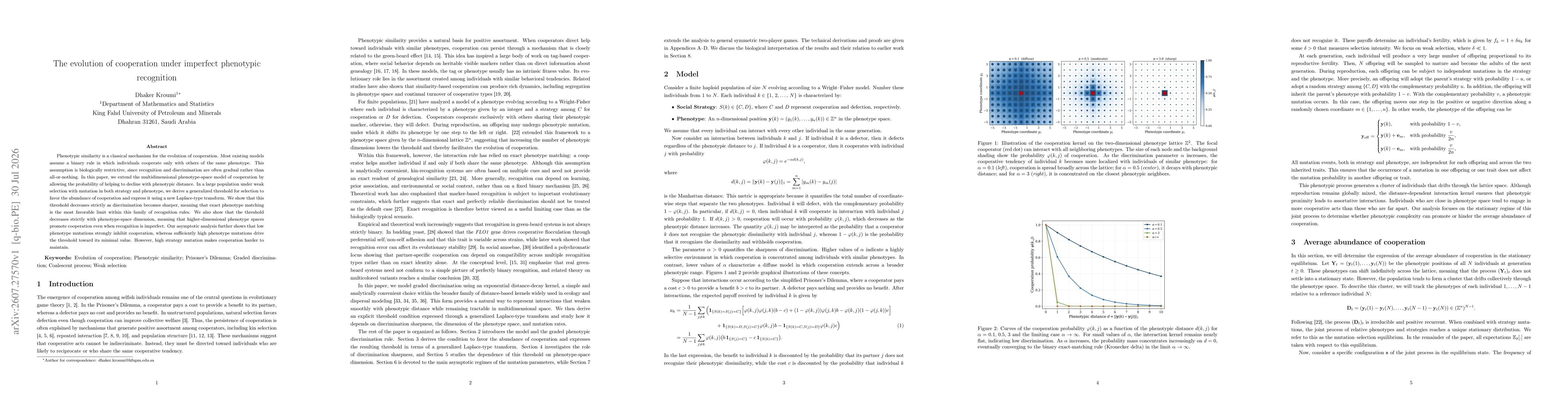 Thumbnail for The evolution of cooperation under imperfect phenotypic recognition