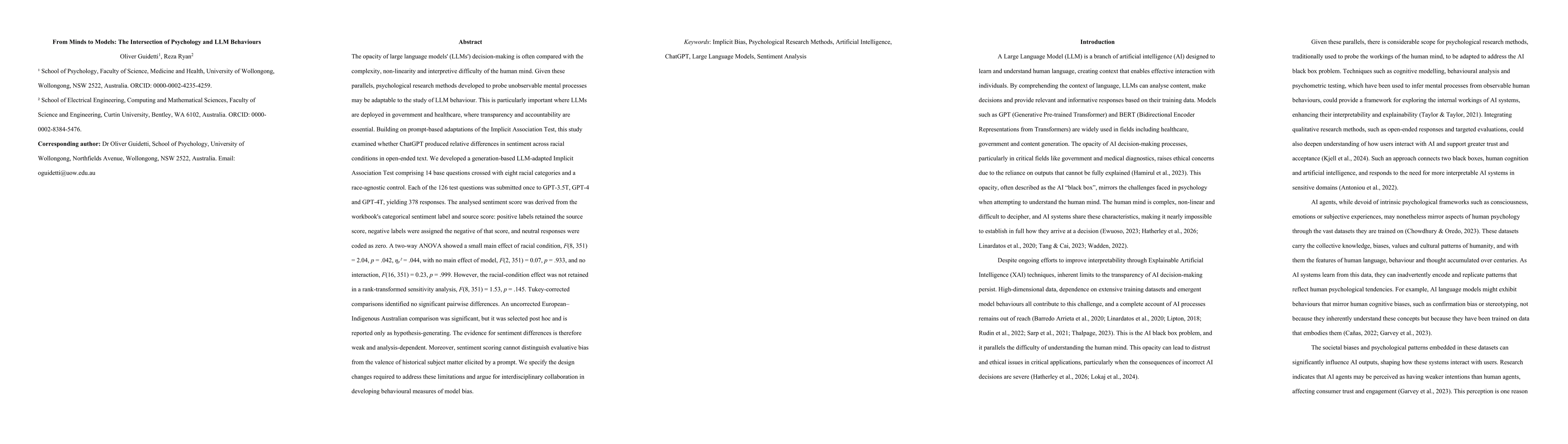 Thumbnail for From Minds to Models: The Intersection of Psychology and LLM Behaviours