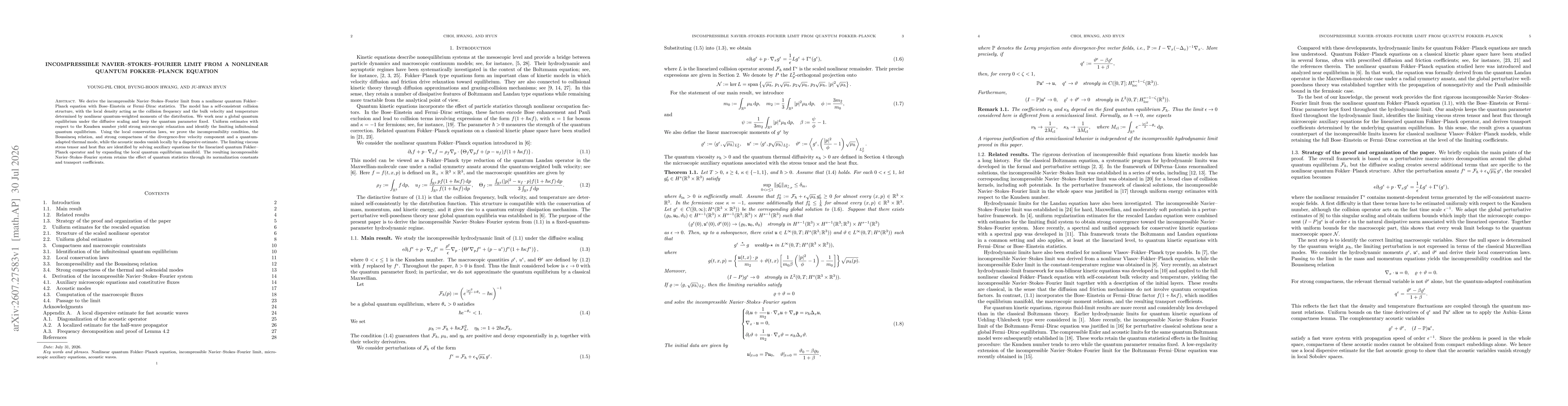 Thumbnail for Incompressible Navier-Stokes-Fourier limit from a nonlinear quantum Fokker-Planck equation