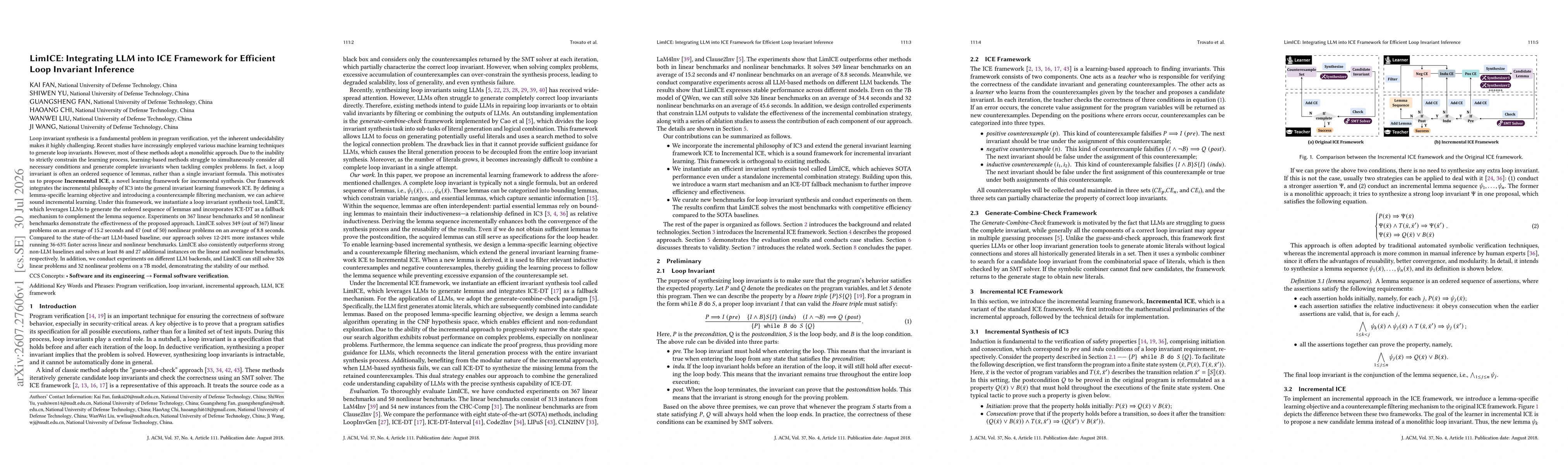 Thumbnail for LimICE: Integrating LLM into ICE Framework for Efficient Loop Invariant Inference