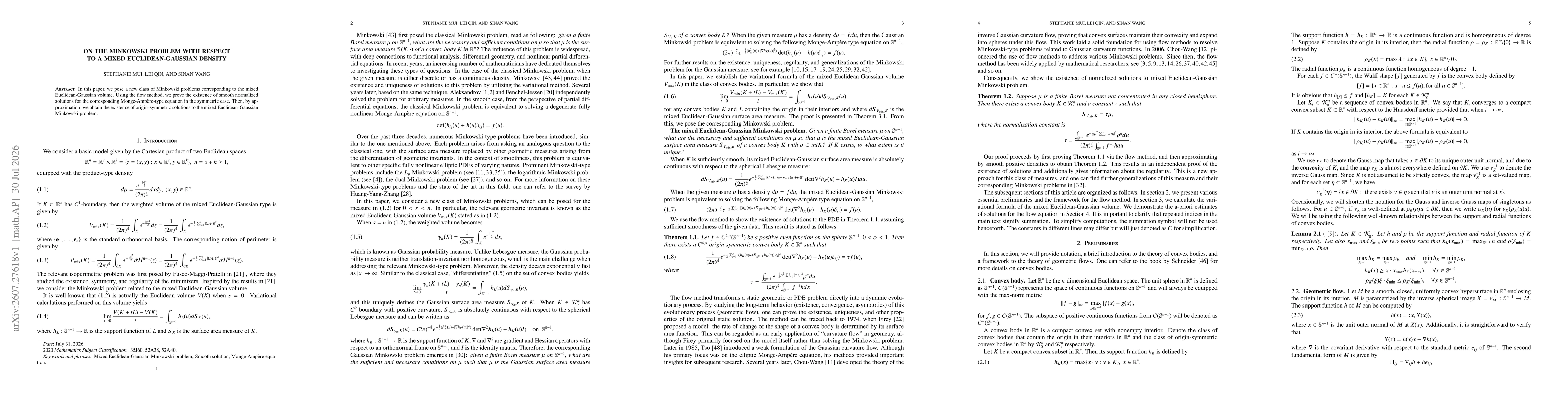 Thumbnail for On The Minkowski Problem With Respect To A Mixed Euclidean-Gaussian Density