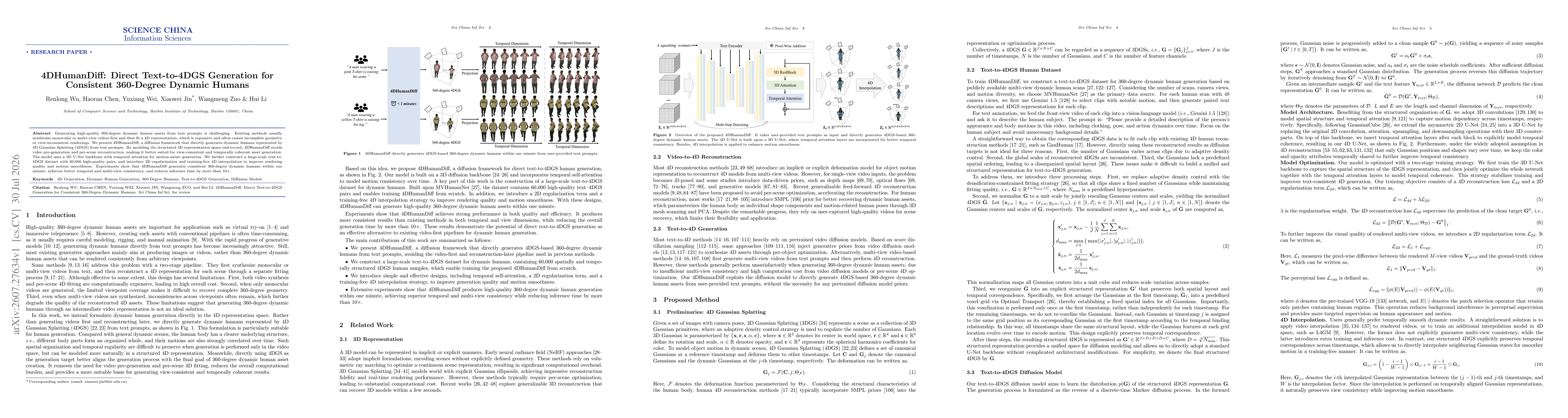 Thumbnail for 4DHumanDiff: Direct Text-to-4DGS Generation for Consistent 360-Degree Dynamic Humans
