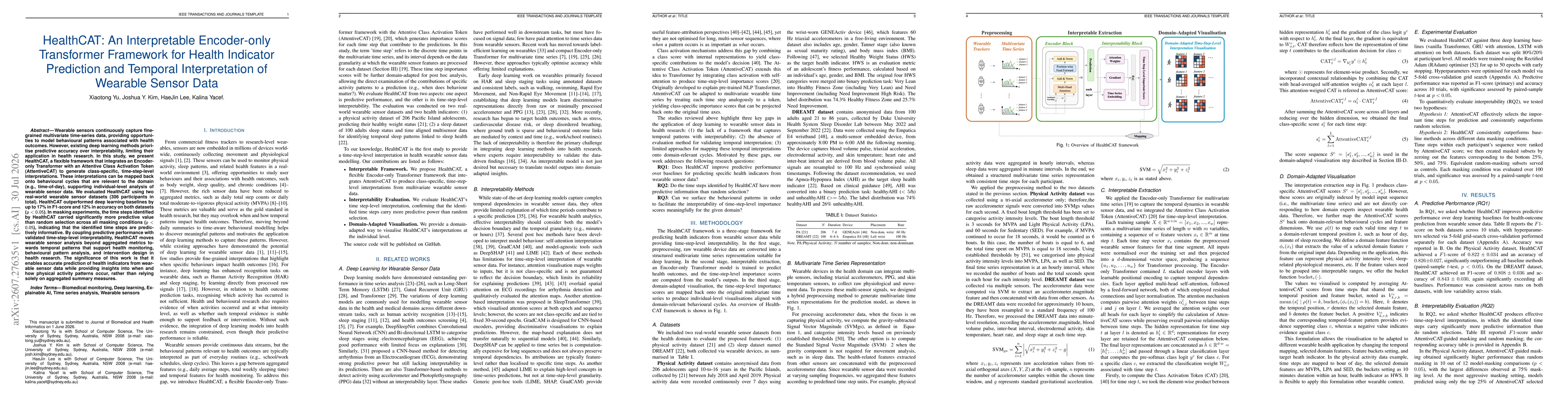 Thumbnail for HealthCAT: An Interpretable Encoder-only Transformer Framework for Health Indicator Prediction and Temporal Interpretation of Wearable Sensor Data