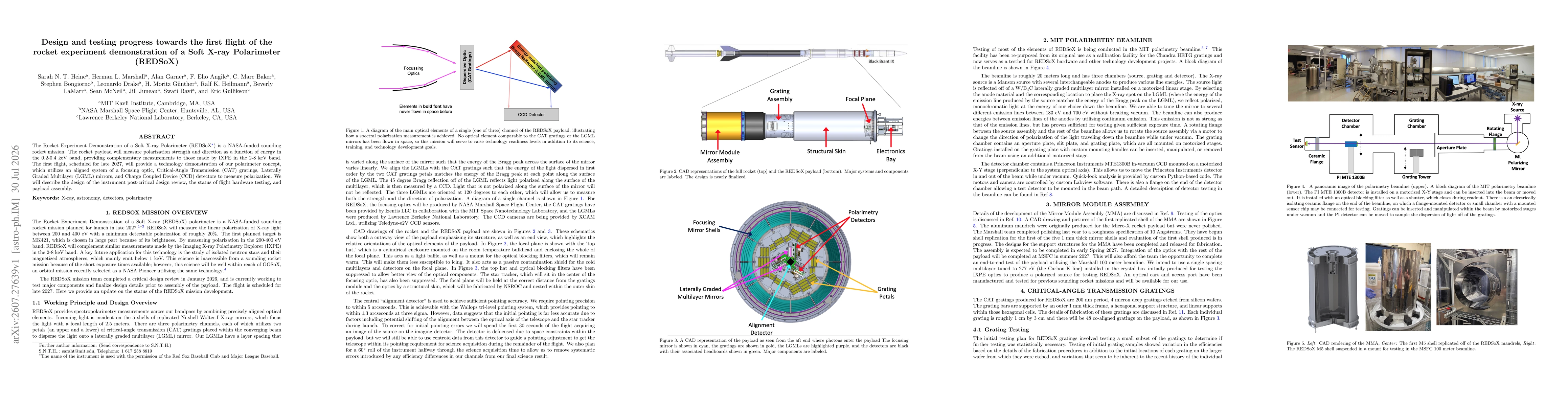 Thumbnail for Design and testing progress towards the first flight of the rocket experiment demonstration of a Soft X-ray Polarimeter (REDSoX)