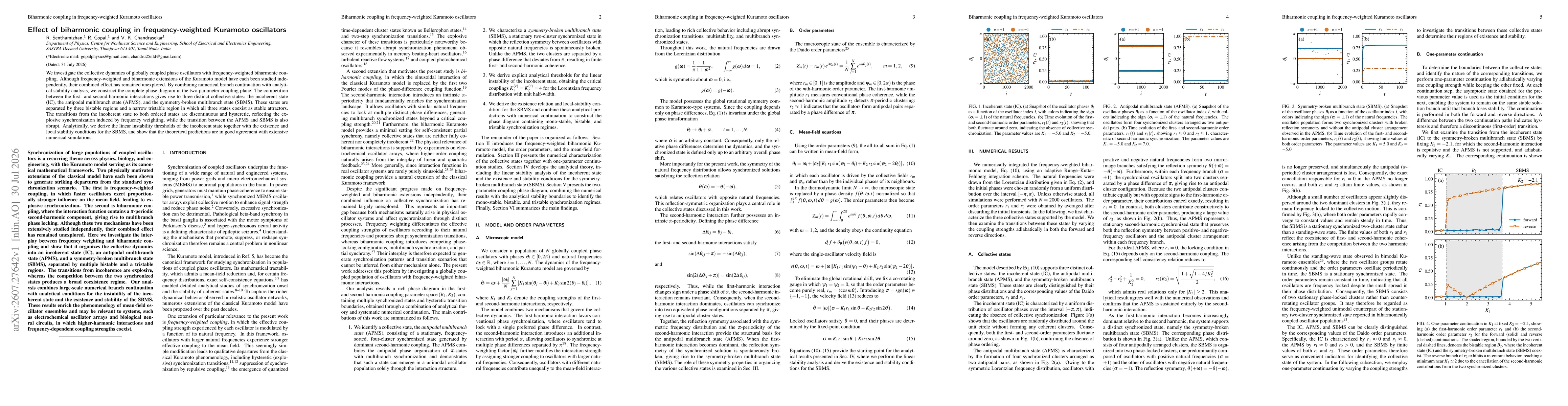 Thumbnail for Effect of biharmonic coupling in frequency-weighted Kuramoto oscillators