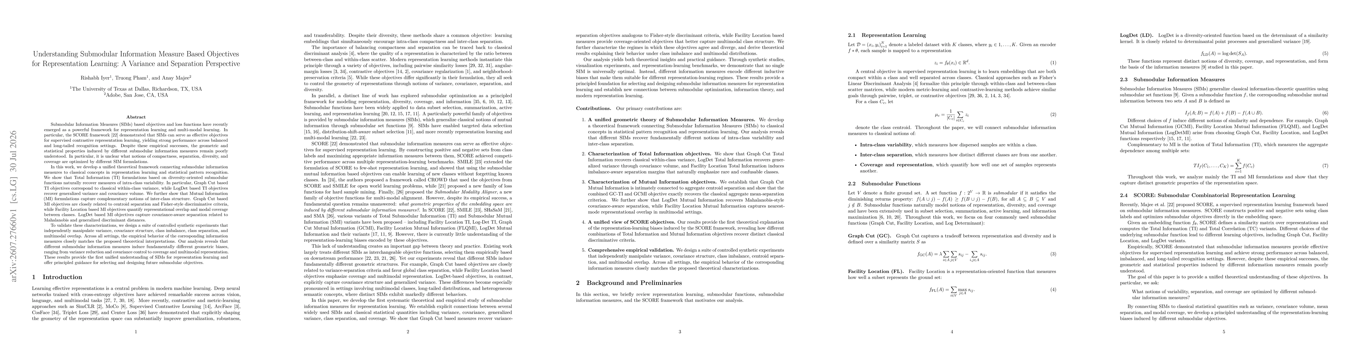 Thumbnail for Understanding Submodular Information Measure Based Objectives for Representation Learning: A Variance and Separation Perspective