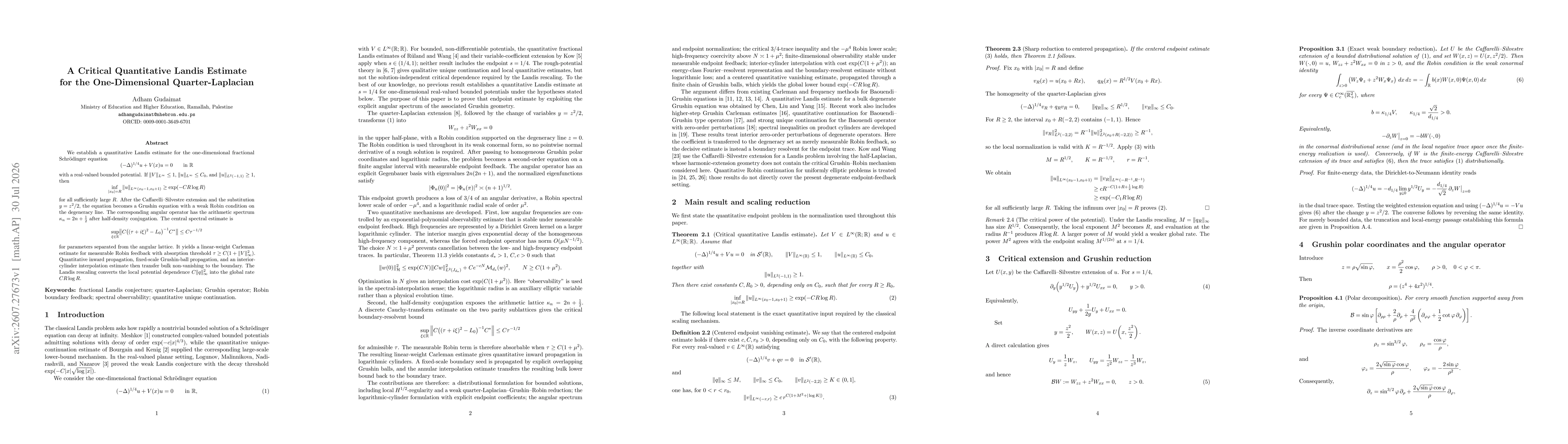 Thumbnail for A Critical Quantitative Landis Estimate for the One-Dimensional Quarter-Laplacian