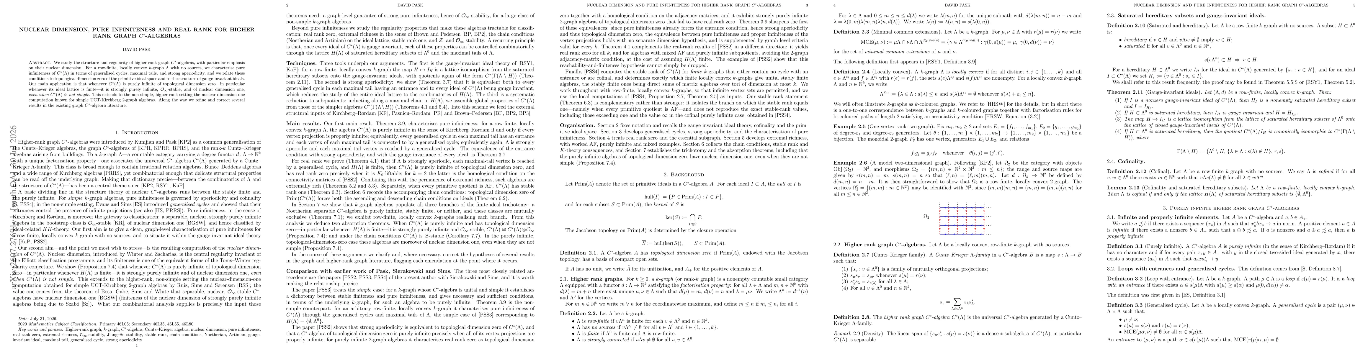 Thumbnail for Nuclear dimension, pure infiniteness and real rank for higher rank graph $C^*$-algebras