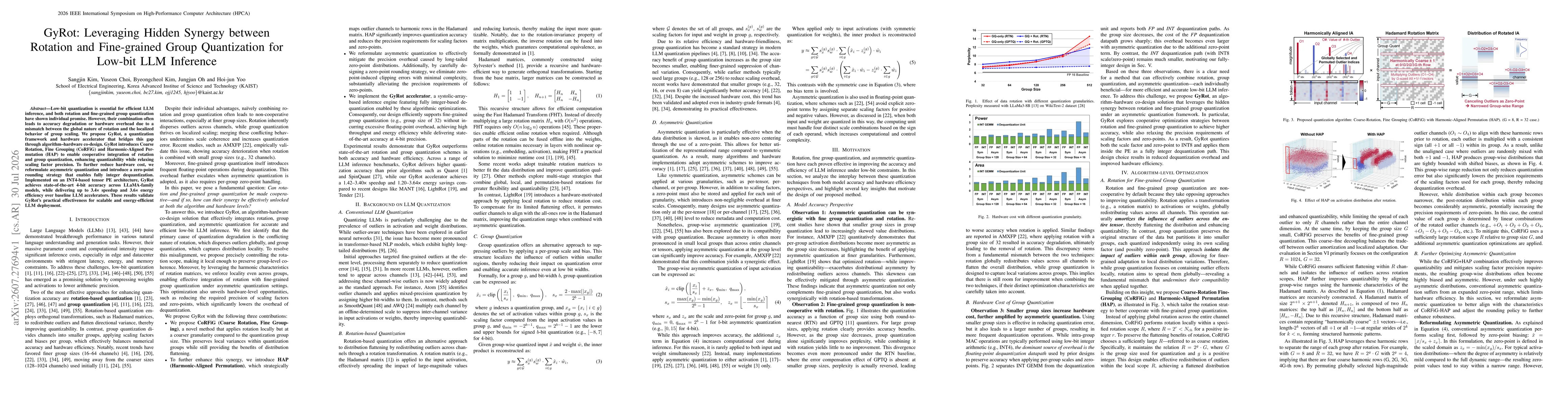 Thumbnail for GyRot: Leveraging Hidden Synergy between Rotation and Fine-grained Group Quantization for Low-bit LLM Inference