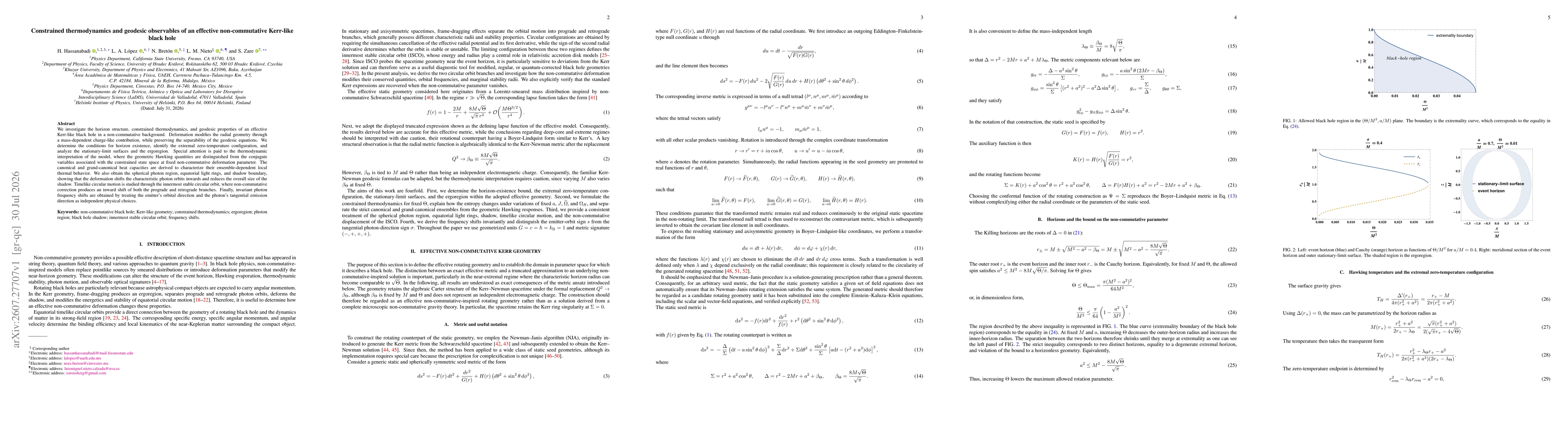 Thumbnail for Constrained thermodynamics and geodesic observables of an effective non-commutative Kerr-like black hole