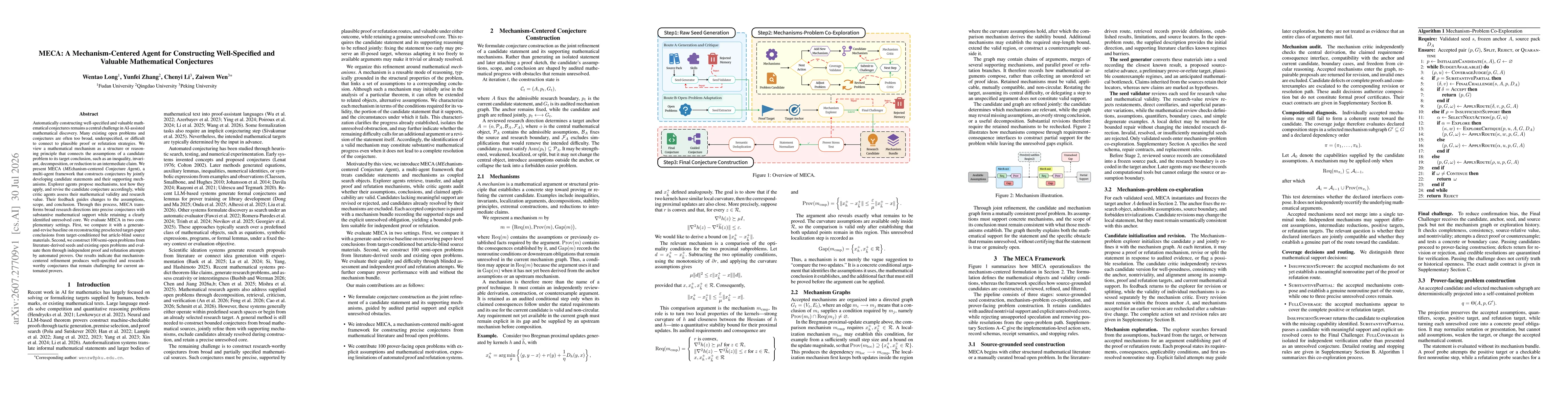 Thumbnail for MECA: A Mechanism-Centered Agent for Constructing Well-Specified and Valuable Mathematical Conjectures