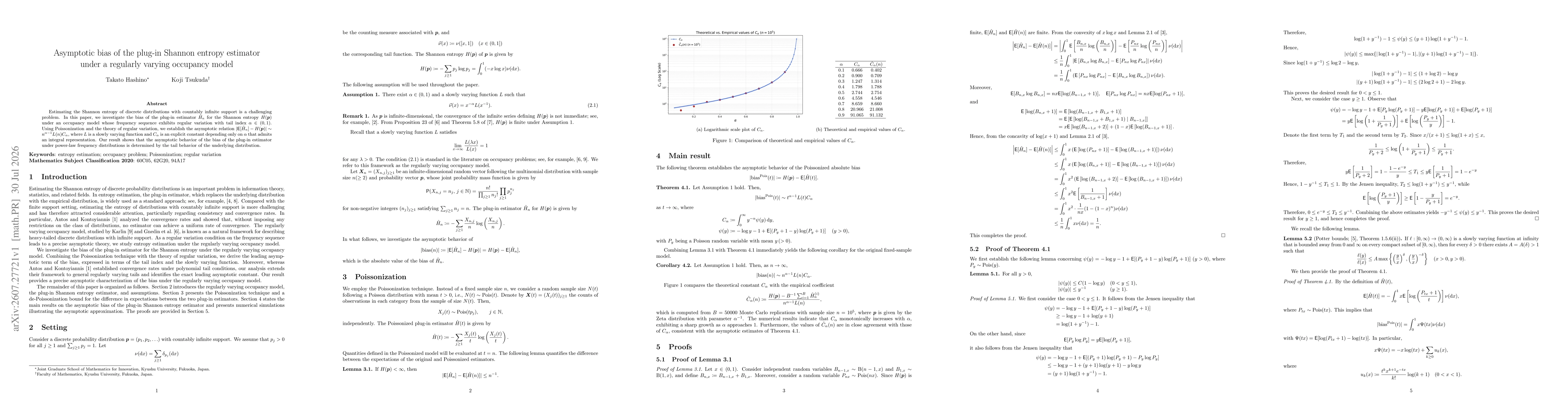 Thumbnail for Asymptotic bias of the plug-in Shannon entropy estimator under a regularly varying occupancy model