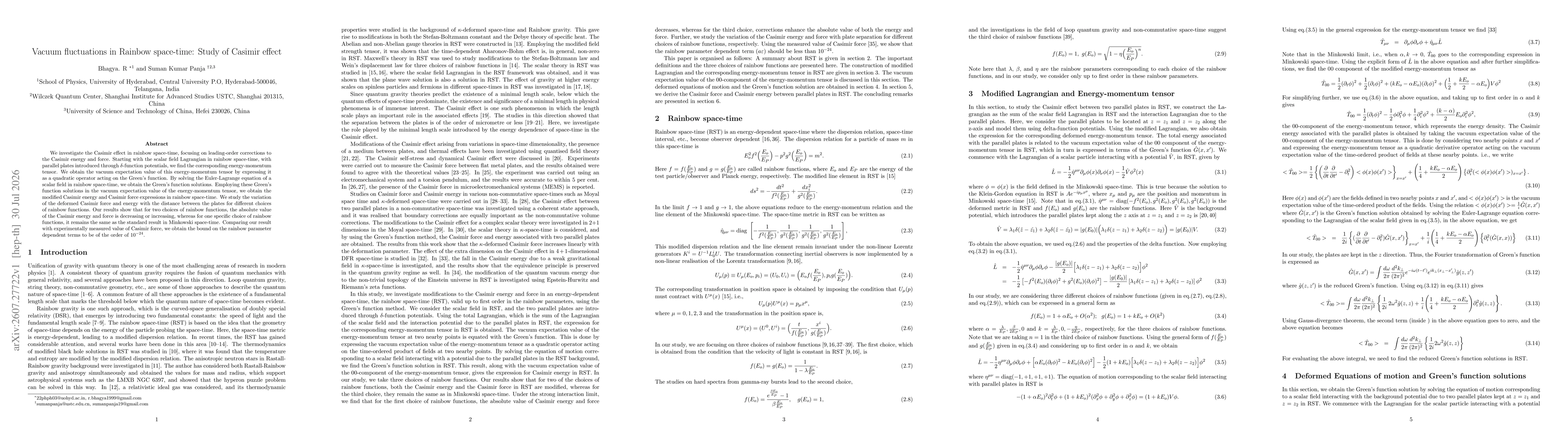 Thumbnail for Vacuum fluctuations in Rainbow space-time: Study of Casimir effect
