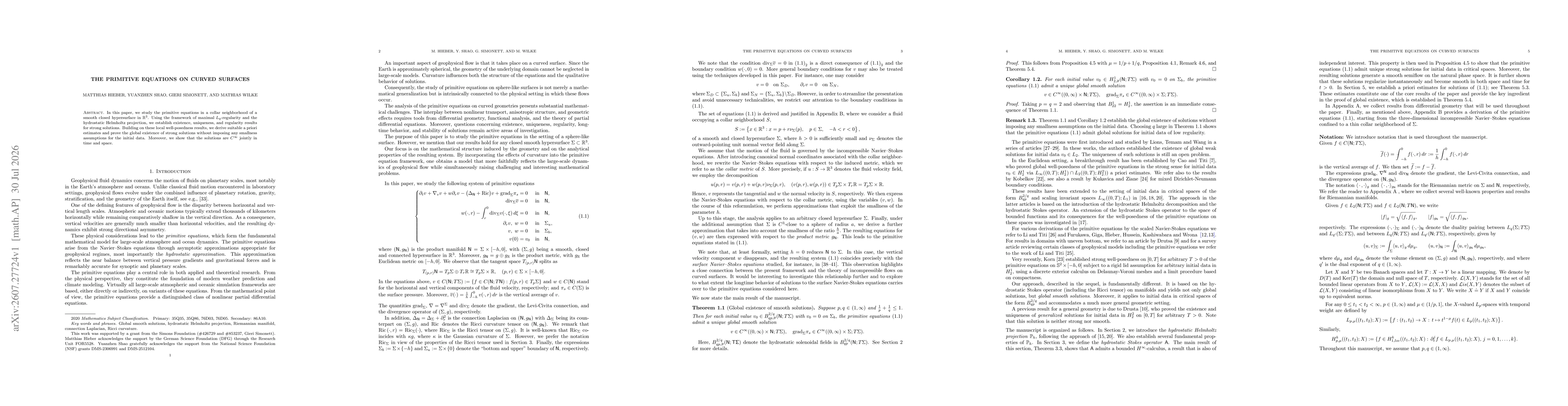 Thumbnail for The primitive equations on curved surfaces