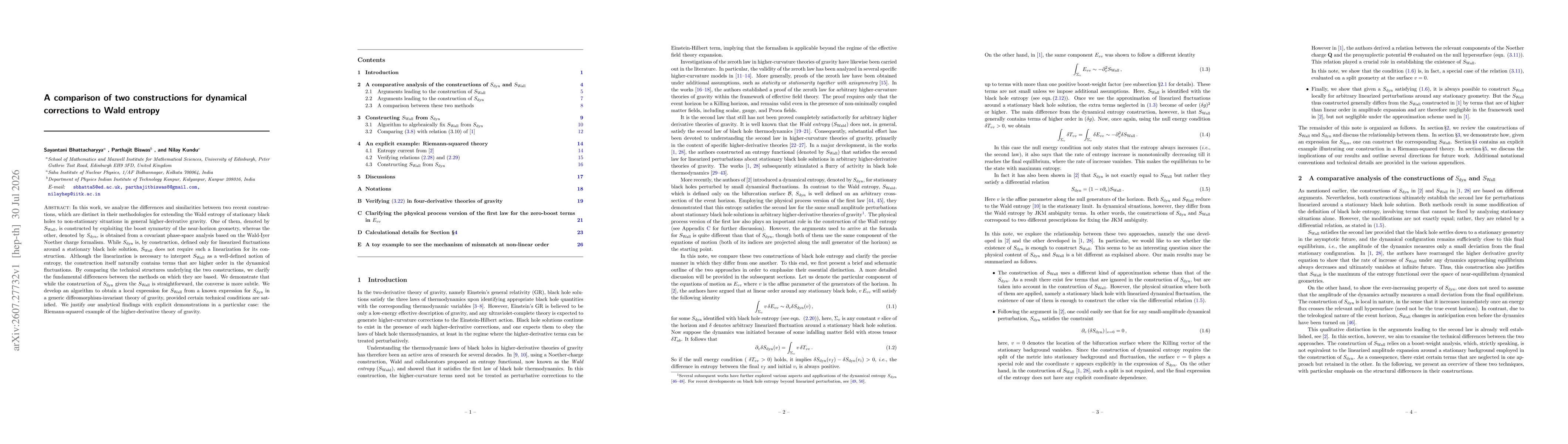 Thumbnail for A comparison of two constructions for dynamical corrections to Wald entropy