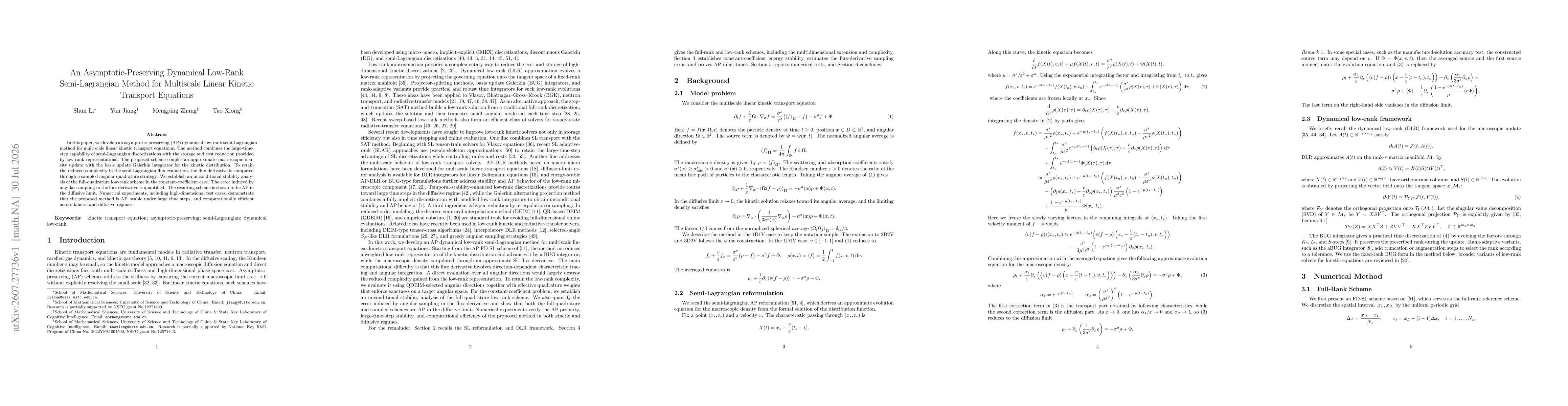 Thumbnail for An Asymptotic-Preserving Dynamical Low-Rank Semi-Lagrangian Method for Multiscale Linear Kinetic Transport Equations