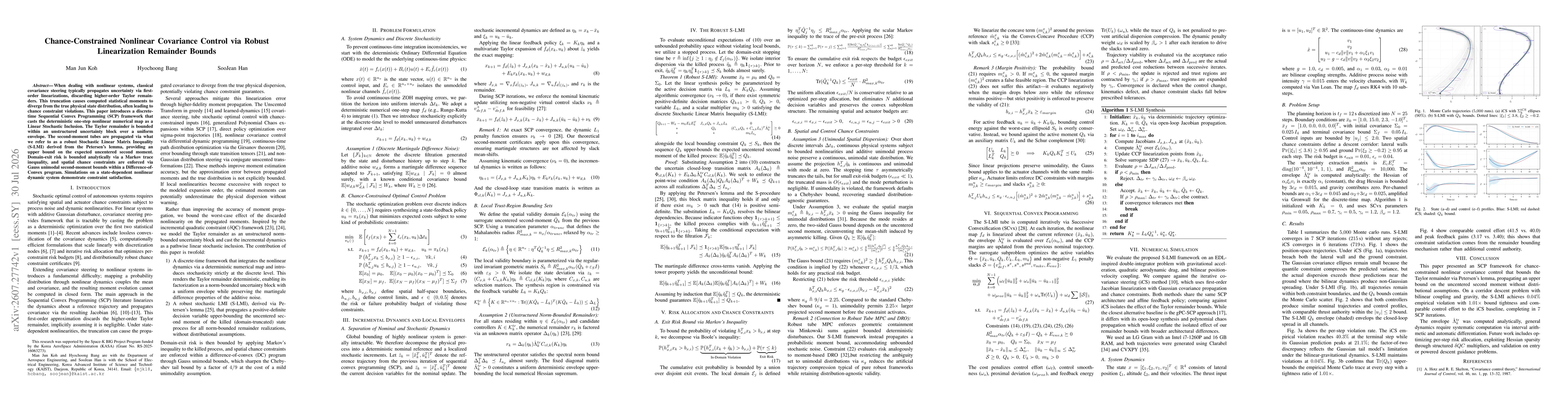 Thumbnail for Chance-Constrained Nonlinear Covariance Control via Robust Linearization Remainder Bounds