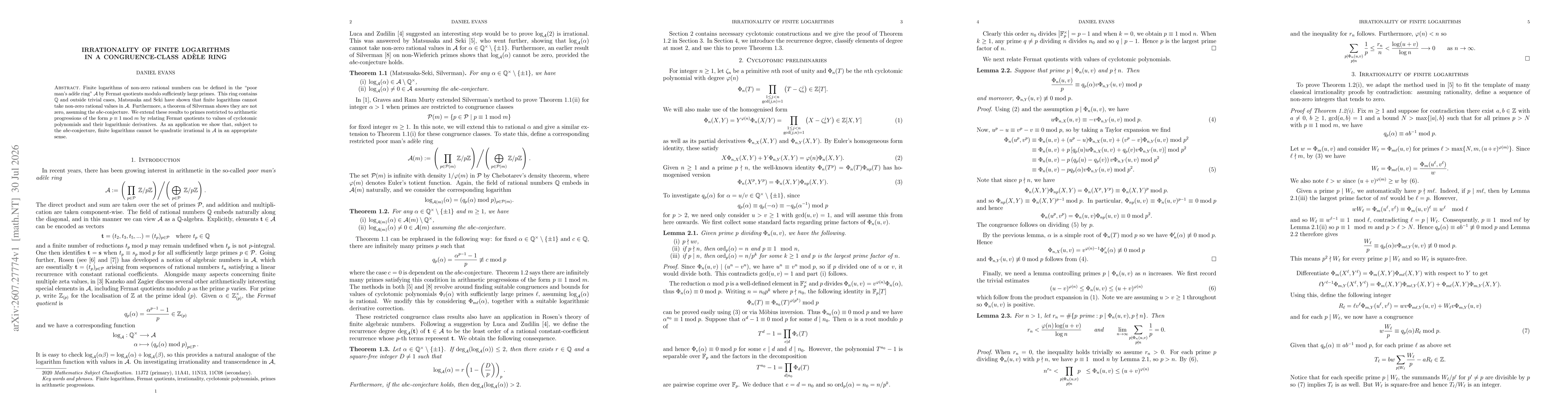Thumbnail for Irrationality of finite logarithms in a congruence-class adèle ring