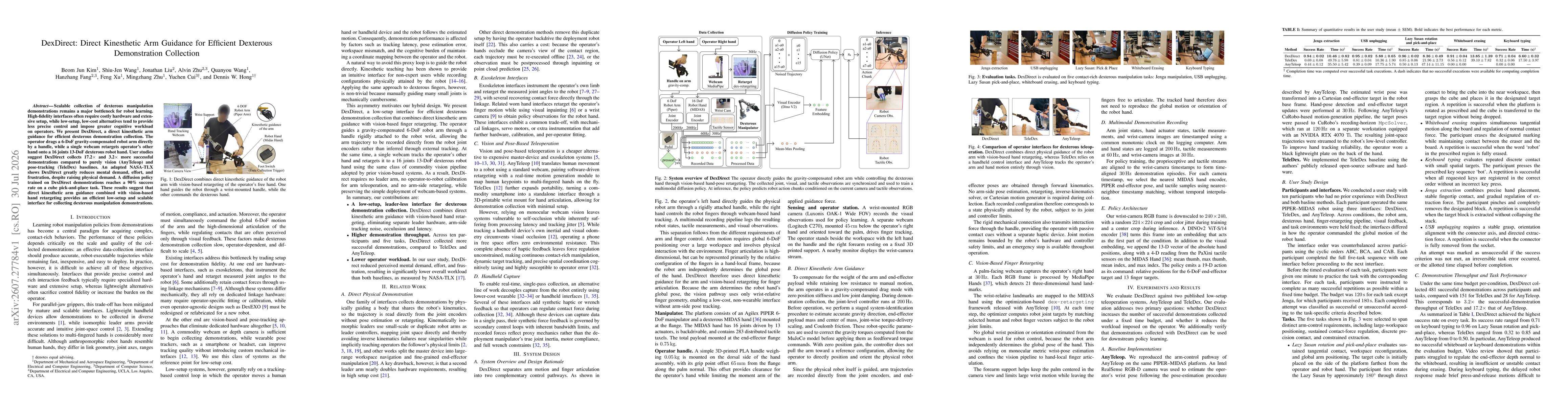 Thumbnail for DexDirect: Direct Kinesthetic Arm Guidance for Efficient Dexterous Demonstration Collection
