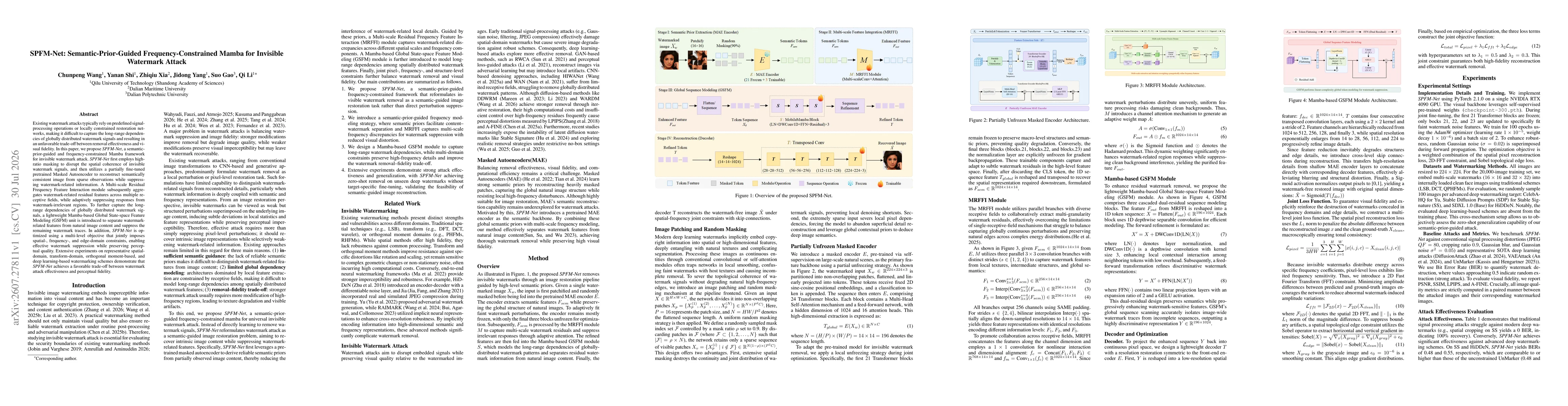 Thumbnail for SPFM-Net: Semantic-Prior-Guided Frequency-Constrained Mamba for Invisible Watermark Attack