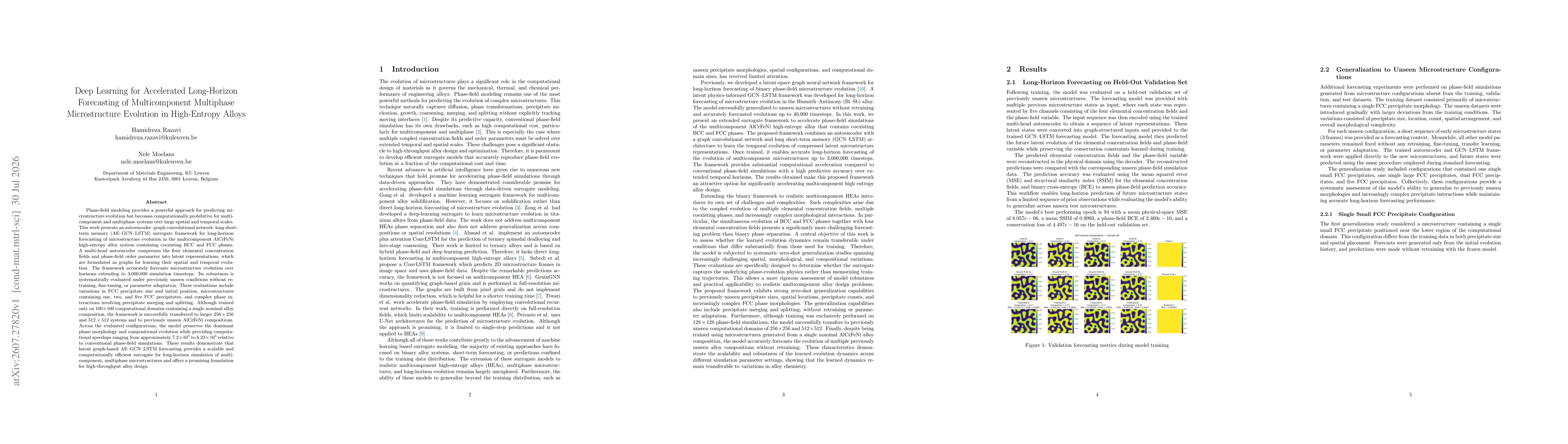 Thumbnail for Deep Learning for Accelerated Long-Horizon Forecasting of Multicomponent Multiphase Microstructure Evolution in High-Entropy Alloys
