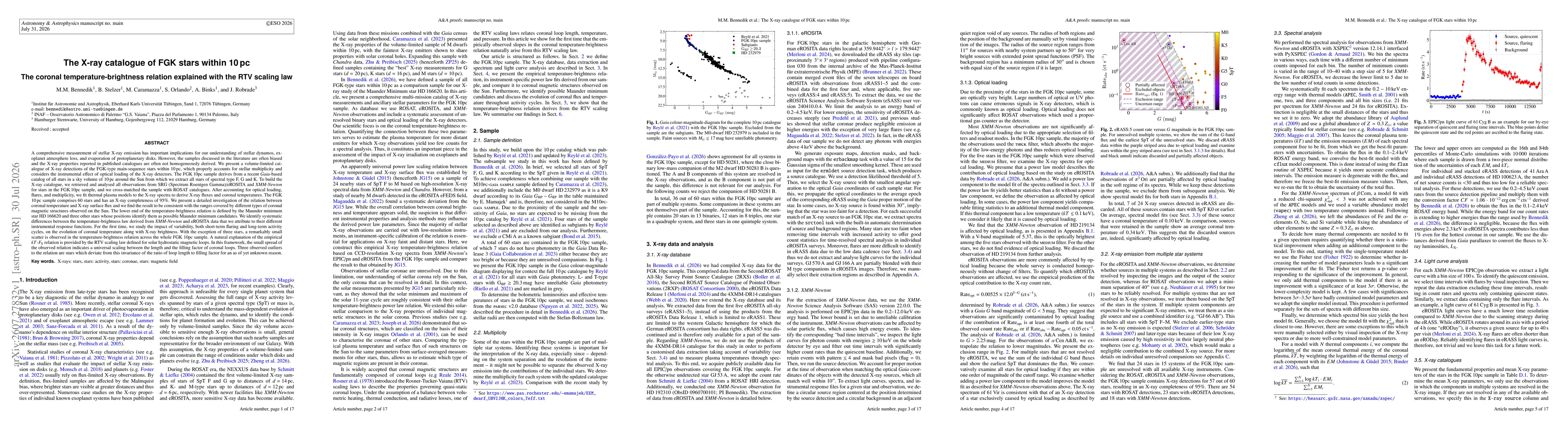 Thumbnail for The X-ray catalogue of FGK stars within 10 pc: The coronal temperature-brightness relation explained with the RTV scaling law