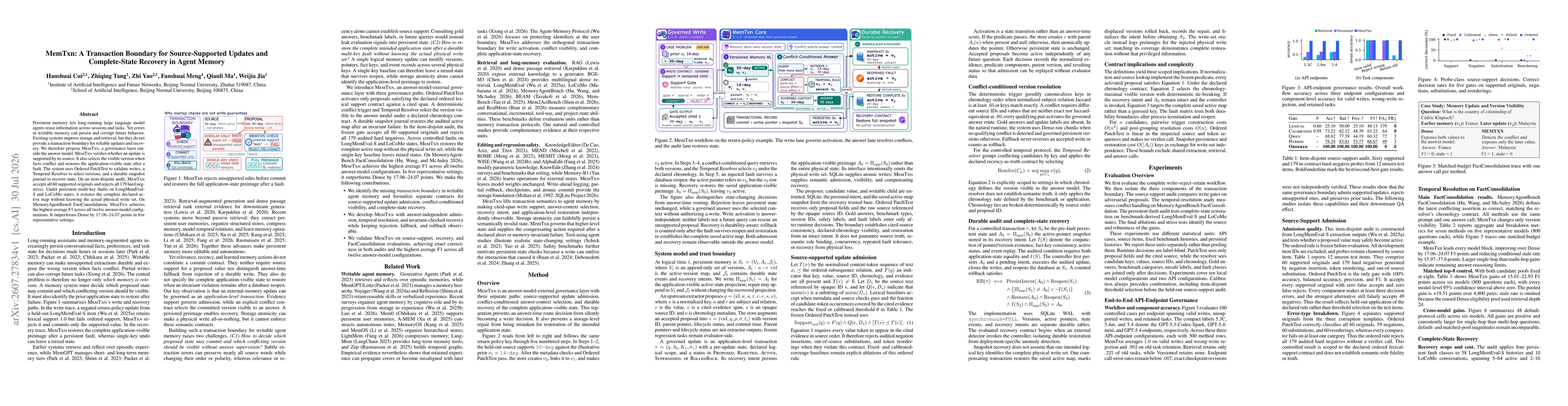 Thumbnail for MemTxn: A Transaction Boundary for Source-Supported Updates and Complete-State Recovery in Agent Memory