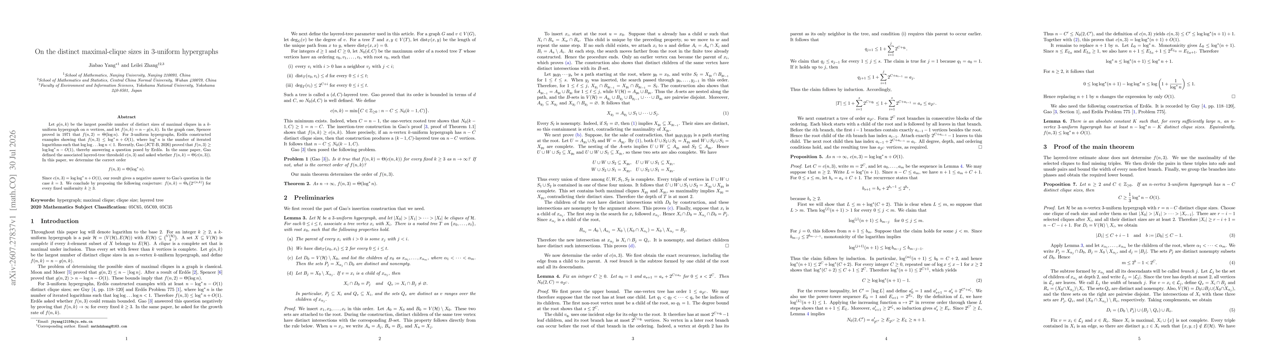Thumbnail for On the distinct maximal-clique sizes in $3$-uniform hypergraphs