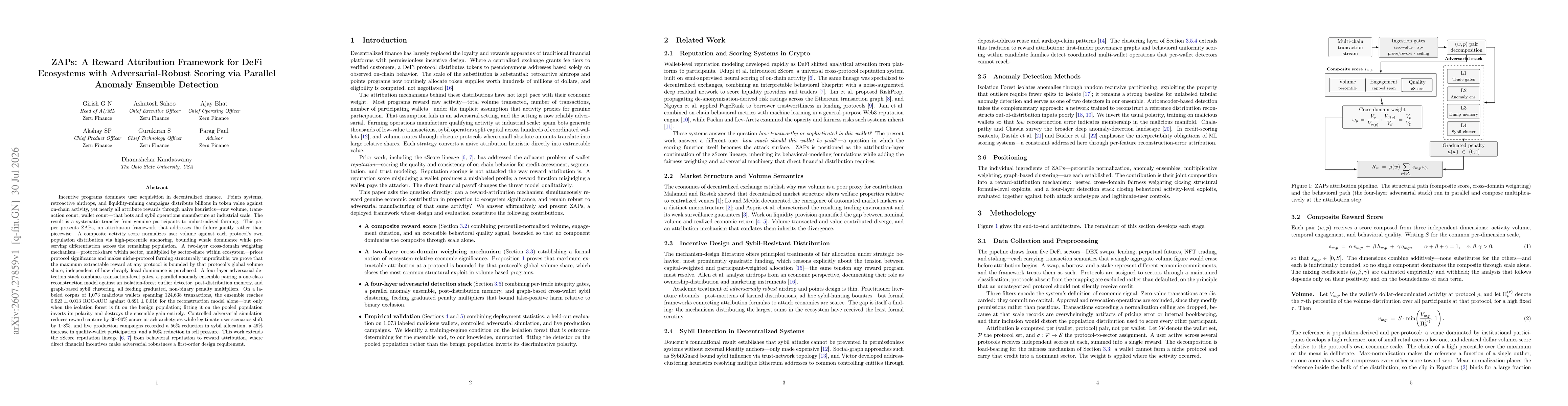 Thumbnail for ZAPs: A Reward Attribution Framework for DeFi Ecosystems with Adversarial-Robust Scoring via Parallel Anomaly Ensemble Detection