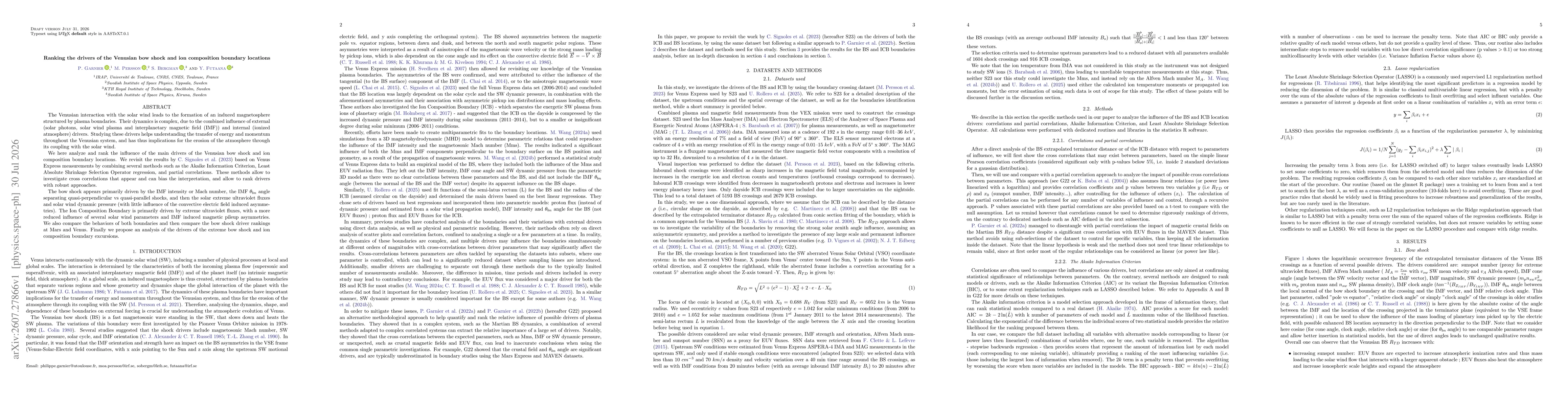Thumbnail for Ranking the drivers of the Venusian bow shock and ion composition boundary locations