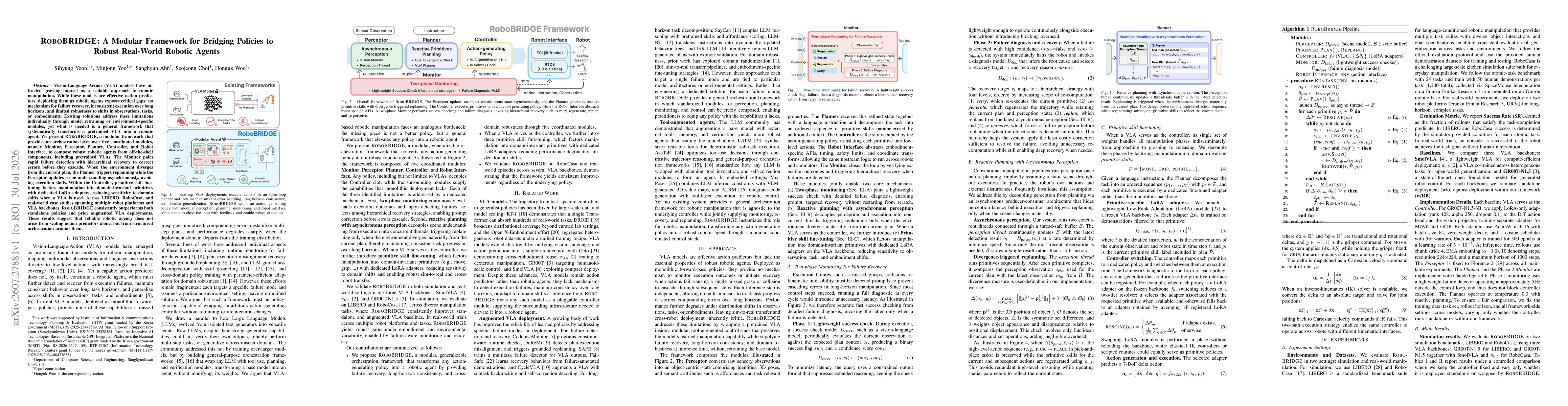 Thumbnail for RoboBRIDGE: A Modular Framework for Bridging Policies to Robust Real-World Robotic Agents