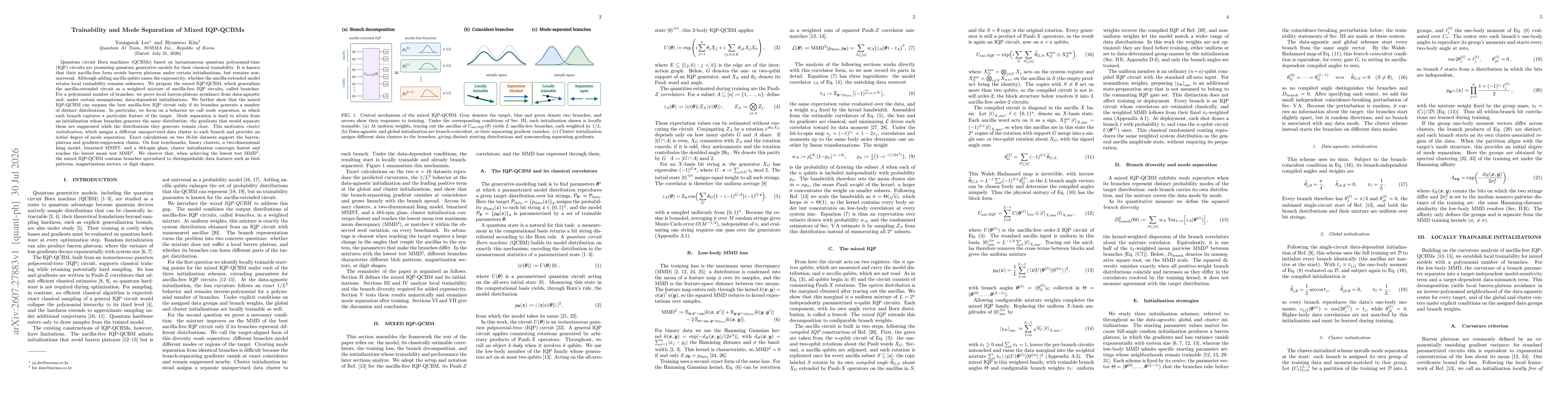 Thumbnail for Trainability and Mode Separation of Mixed IQP-QCBMs