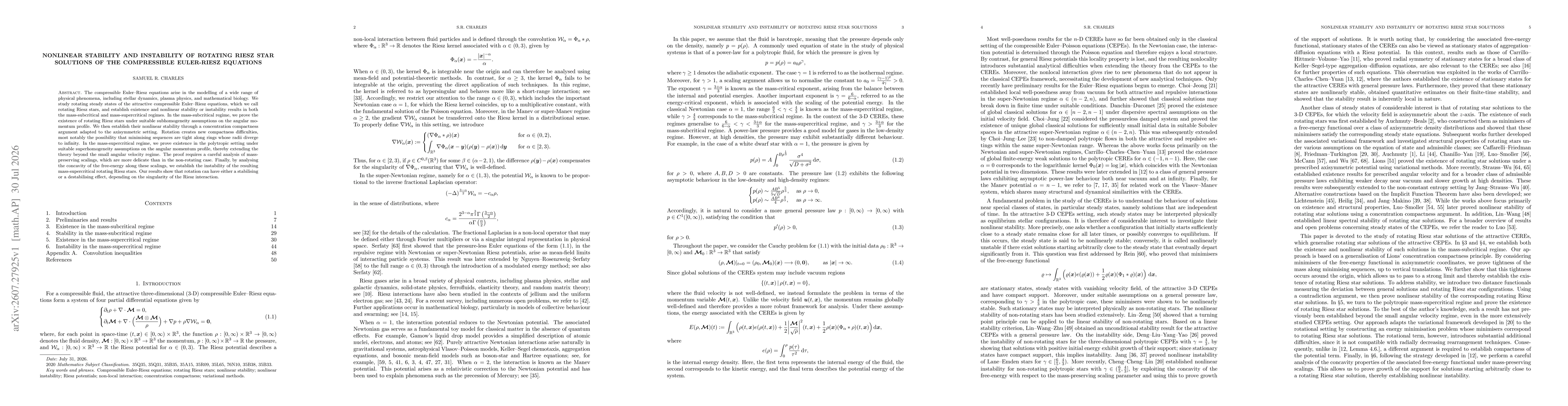 Thumbnail for Nonlinear stability and instability of rotating Riesz star solutions of the compressible Euler-Riesz equations
