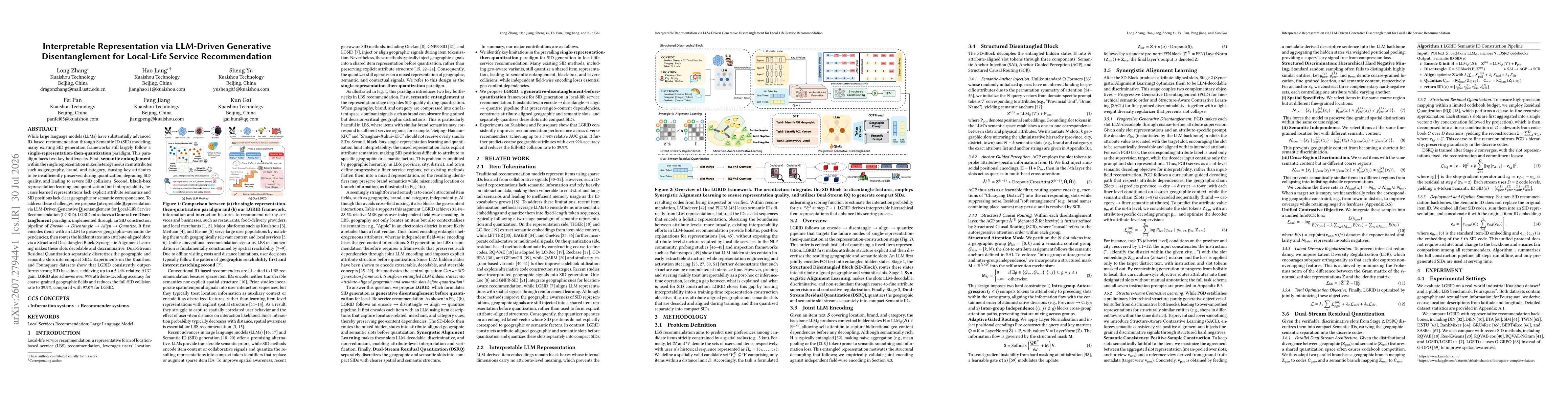 Thumbnail for Interpretable Representation via LLM-Driven Generative Disentanglement for Local-Life Service Recommendation