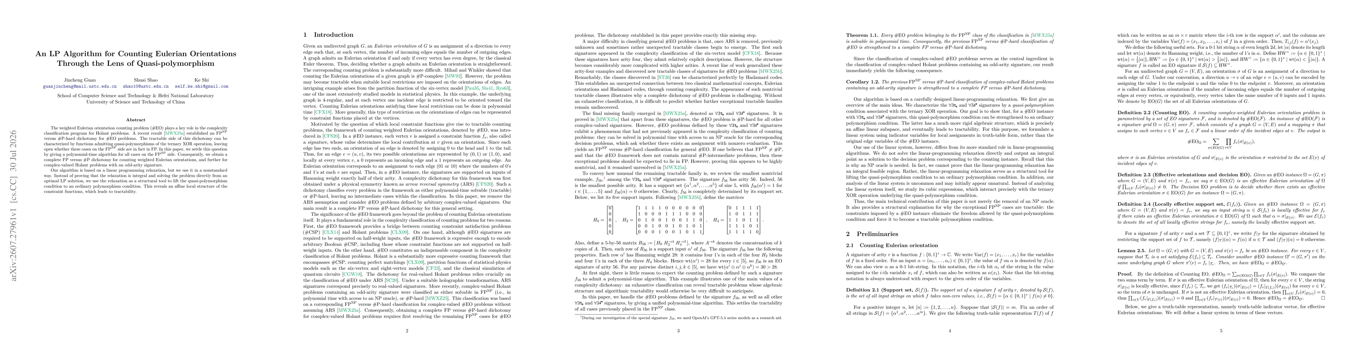 Thumbnail for An LP Algorithm for Counting Eulerian Orientations Through the Lens of Quasi-polymorphism