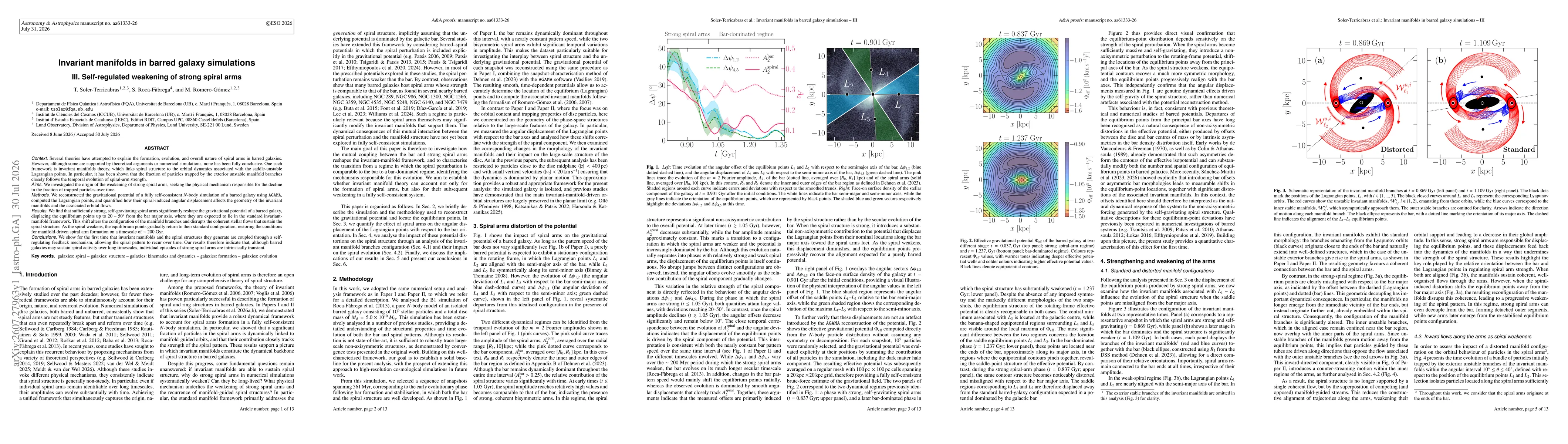 Thumbnail for Invariant manifolds in barred galaxy simulations. III. Self-regulated weakening of strong spiral arms