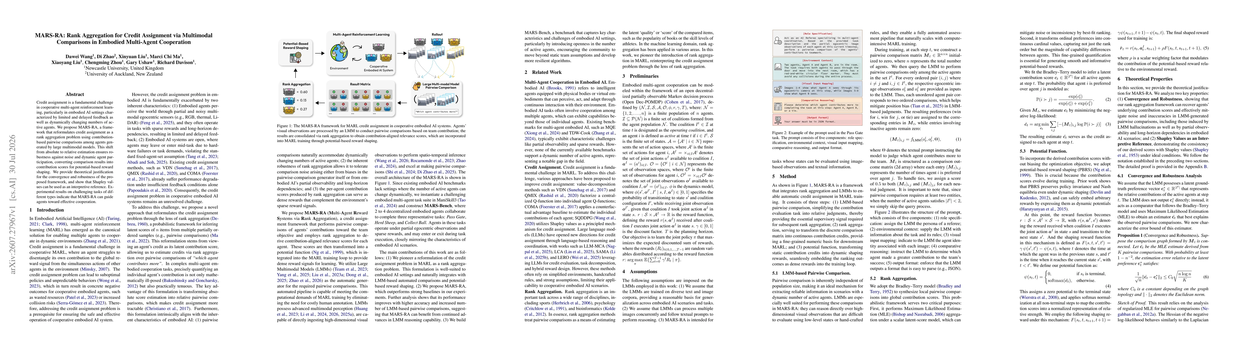 Thumbnail for MARS-RA: Rank Aggregation for Credit Assignment via Multimodal Comparisons in Embodied Multi-Agent Cooperation